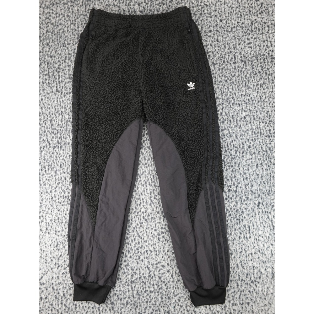 Adidas‎ Jogger Pants Youth L Black Sherpa Fleece Mixed Media GD2704